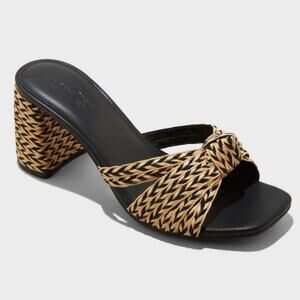 Universal Thread Aaliyah Raffia Strappy Knot Sandal Heels Black Womens 11 NWOB